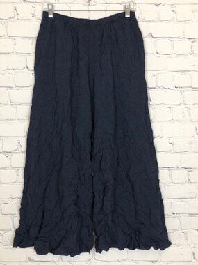 M Square Neetu Malik Palazzo Crinkle Wide Leg Pants Sz 2 XL Navy Lagenlook Artsy